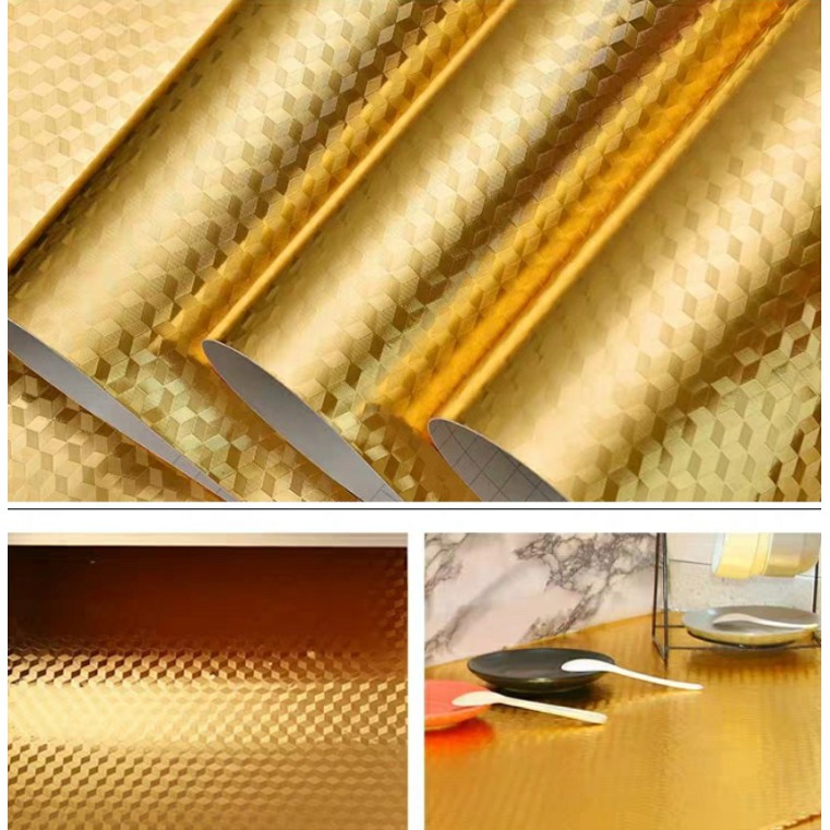 1 mét decal giấy dán bếp tráng nhôm ô vuông vàng khổ 60cm keo sẵn bóc dán