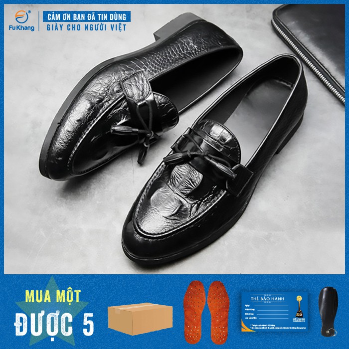 Giày Lười Nam Dập Vân Cá Sấu Nam Đẹp Thời Trang Chính Hãng Fu Khang Màu Đen Mã Sản Phẩm GL11 | BigBuy360 - bigbuy360.vn