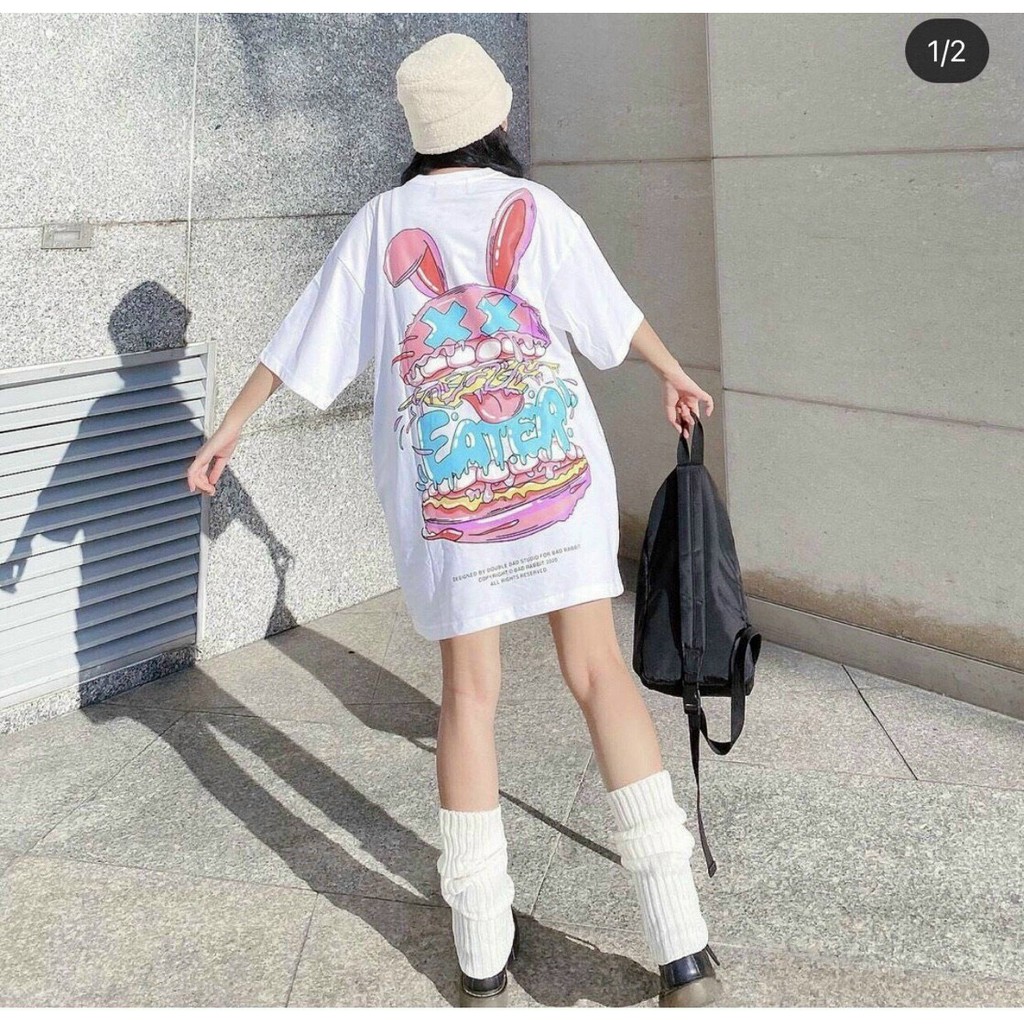 Áo Thun Tay Lỡ Unisex - Áo Thun Nam Nữ Form Rộng RABBIT BigLogo 2 Màu Siêu Hot - LP.STORE