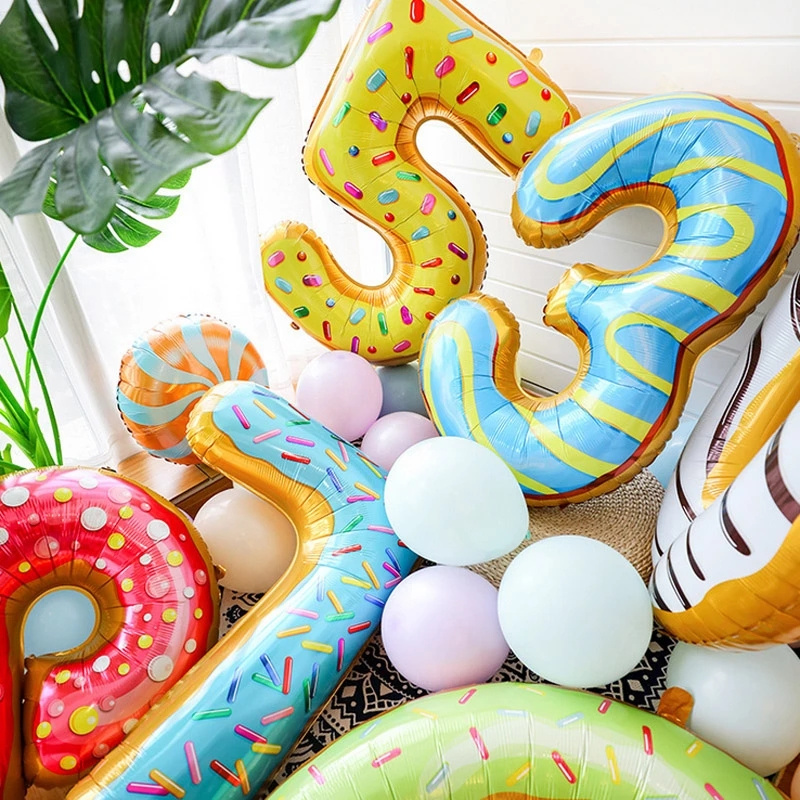 Bong Bóng Nhôm 32 Inch Hình Bánh Donut Và Chữ Số Dùng Trang Trí Tiệc Sinh Nhật