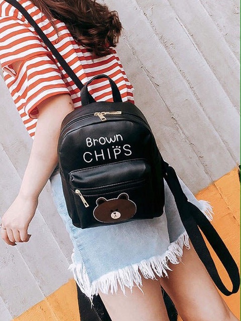 Balo Brown Chip in hình gấu đáng yêu.