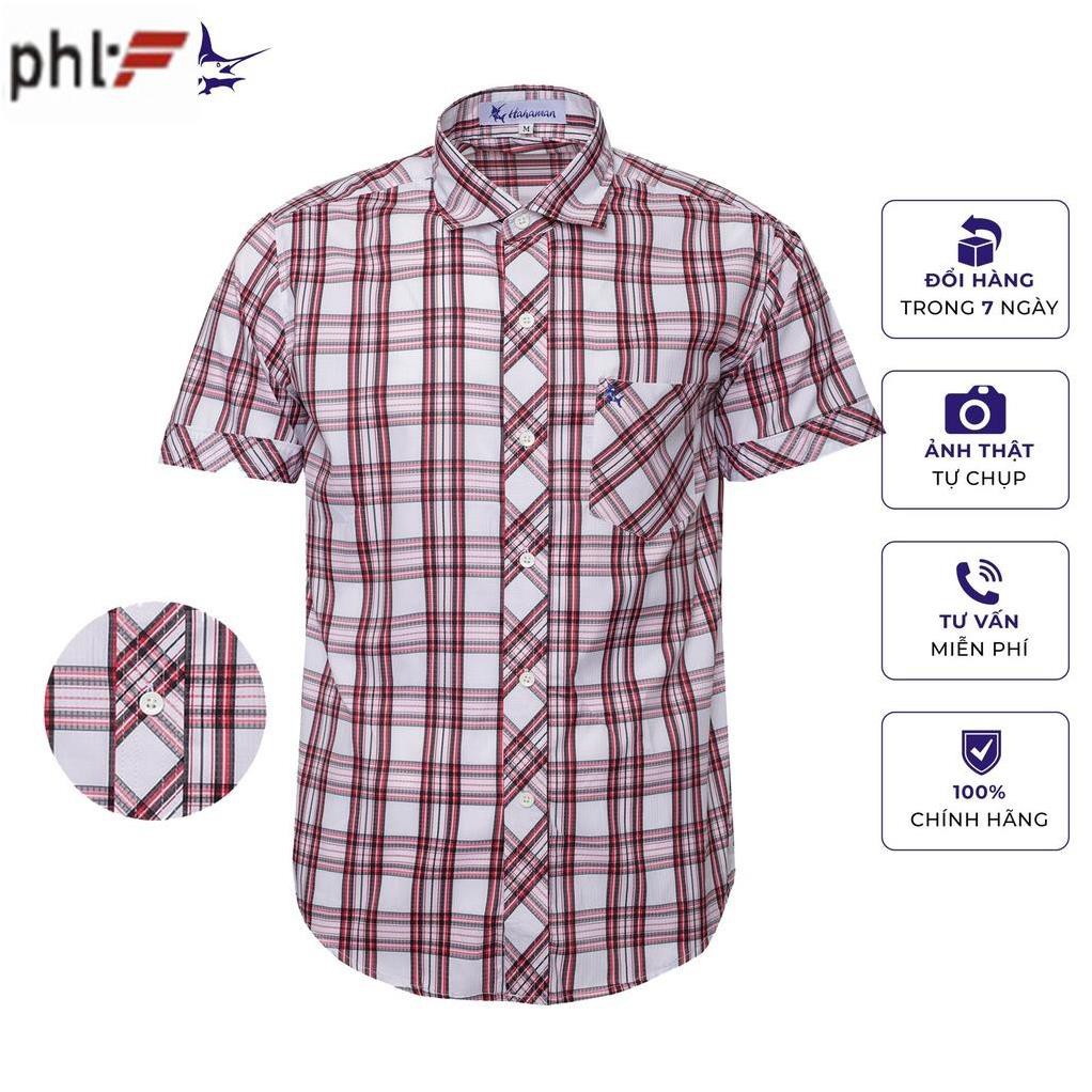 Áo sơ mi nam caro PHL dáng body cao cấp ngắn tay SMSILK254