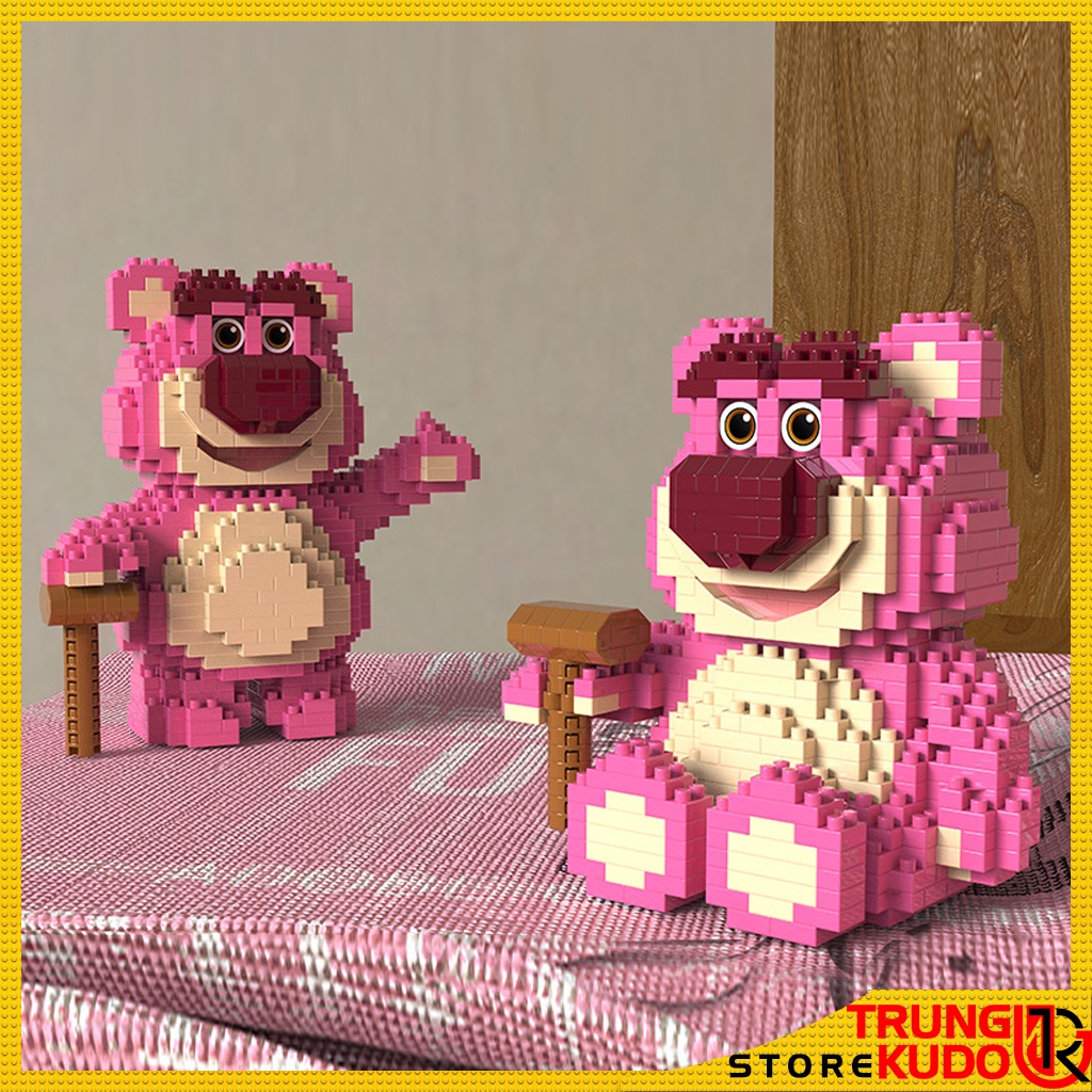 Mô hình Gấu Hồng Lotso dạng Đồ chơi xếp hình gấu hồng Lotso nhà Disney làm quà, đồ decor