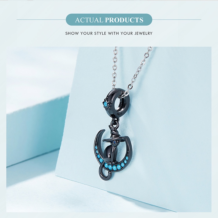 Mặt xỏ BAMOER bằng bạc 925 hình mèo phù thủy