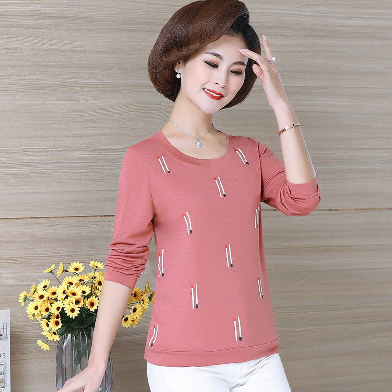 đầm thời trangMẹ mùa xuân áo dài tay đáy ngắn phông cỡ lớn của phụ nữ trung niên và cao tuổi thu 40-50 rời