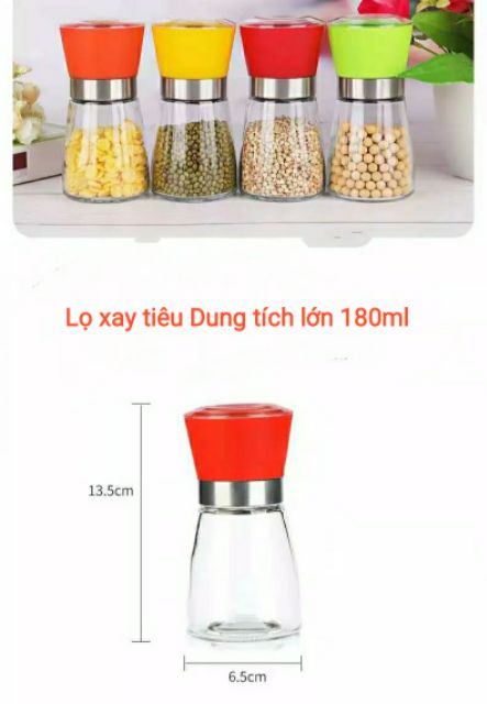 Cối xay tiêu, hạt khô bằng thủy tinh dung tích 180ml, lọ xay tiêu thủy tinh