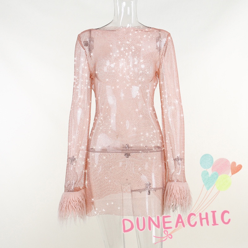 DUNEA Đầm kiểu phối lưới xuyên thấu gợi cảm thời trang dành cho nữ