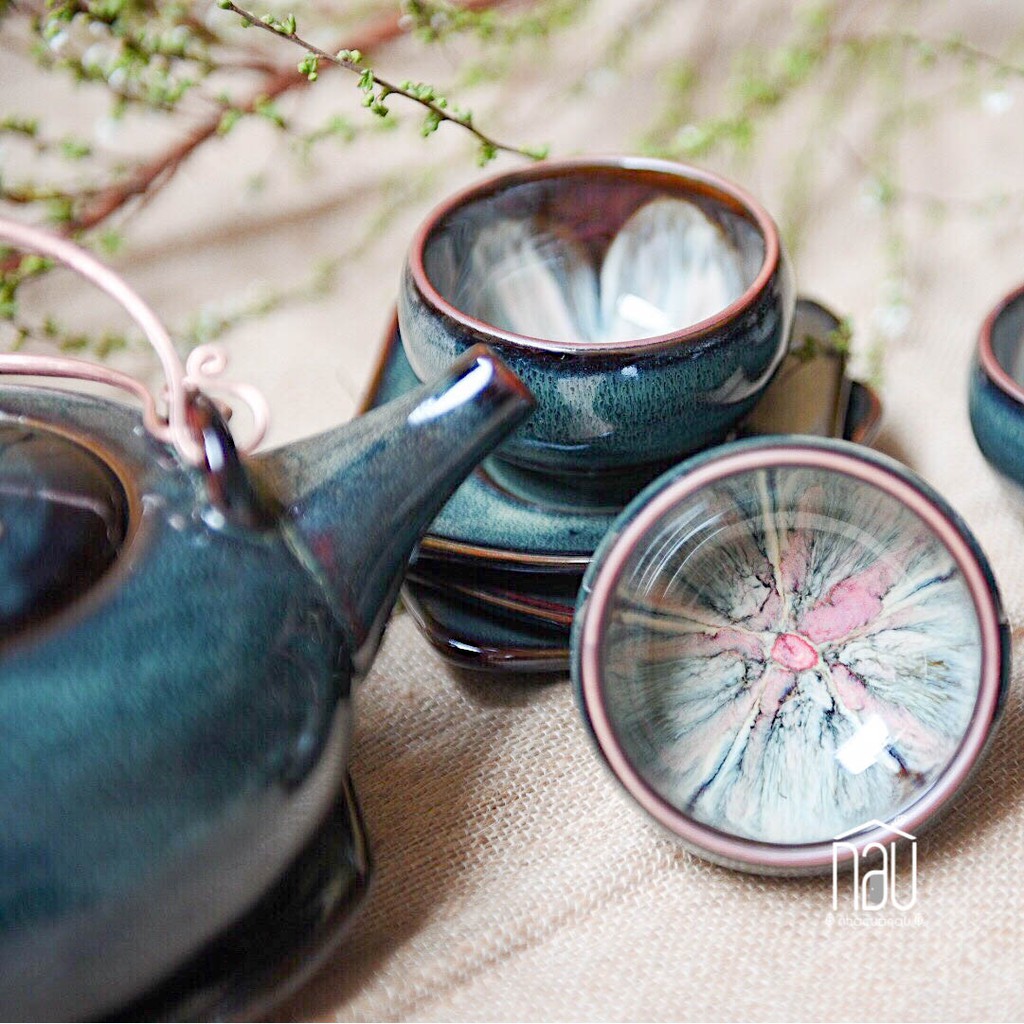 Bộ ấm chén trà, bộ bình trà gốm sứ truyền thống Bát Tràng, men Hỏa biến lòng nở hoa nghệ nhân Tô Thanh Sơn #tothanhson