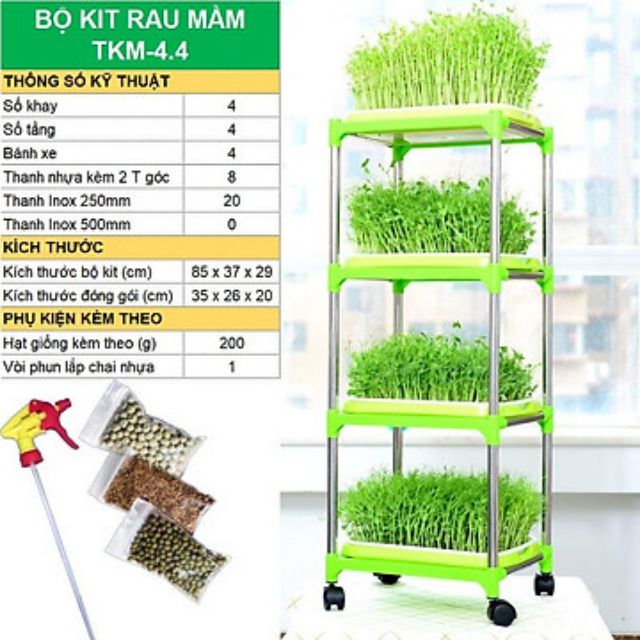 Bộ kit trồng rau mầm thủy canh 4 tầng