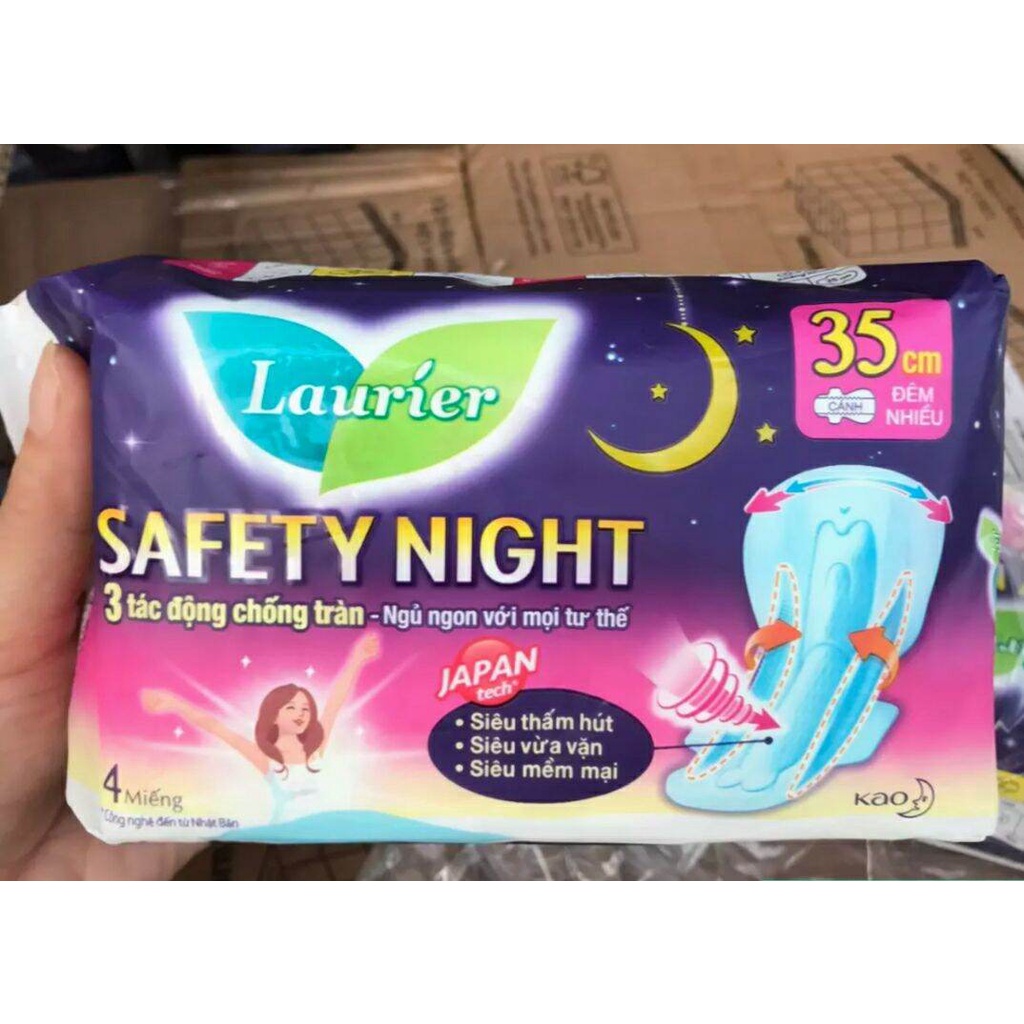 Combo 2 Gói Băng Vệ Sinh Cao Cấp Laurier Safety Night Đêm Siêu An Toàn 35cm 4 Miếng