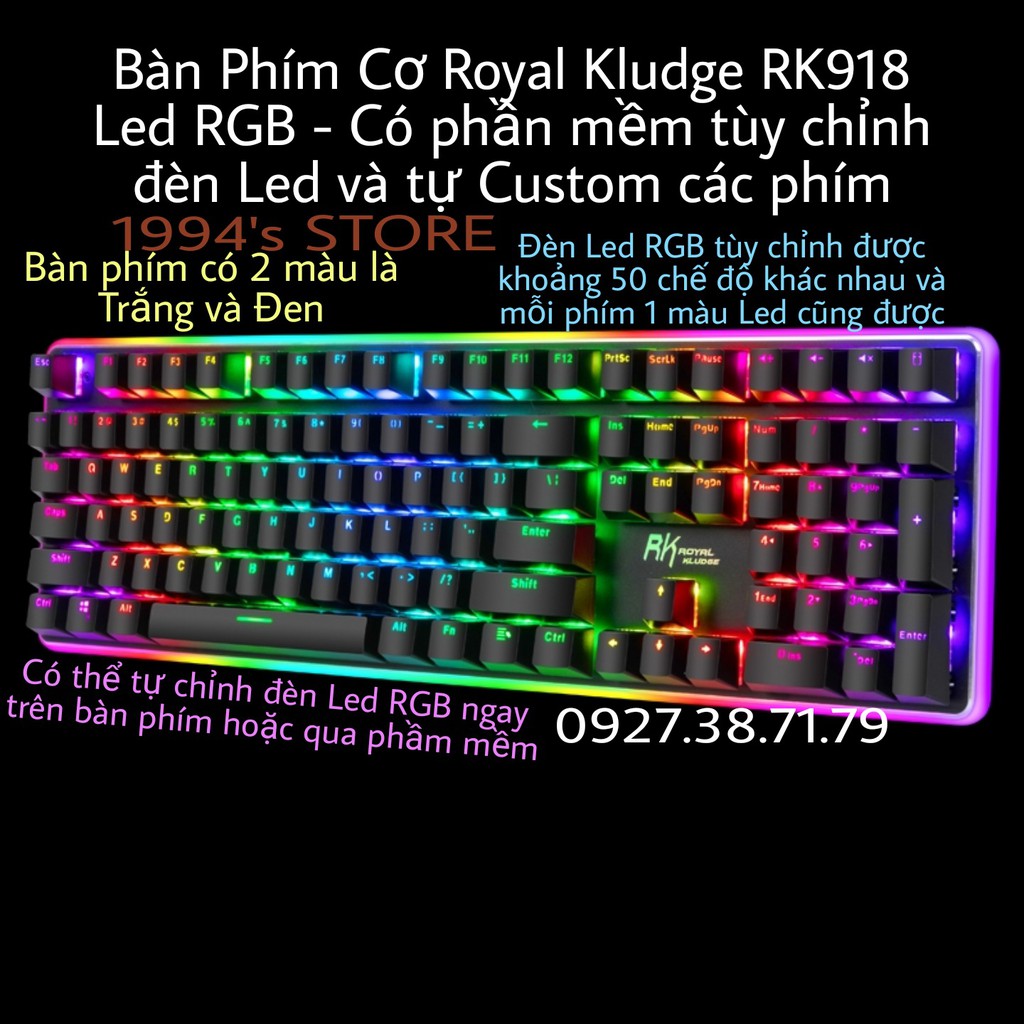 (CÓ SẴN) Bàn Phím Cơ Royal Kludge RK918 Version 3 - Led RGB Full bàn phím - Phần mềm tùy chỉnh Led RGB và Custom phím