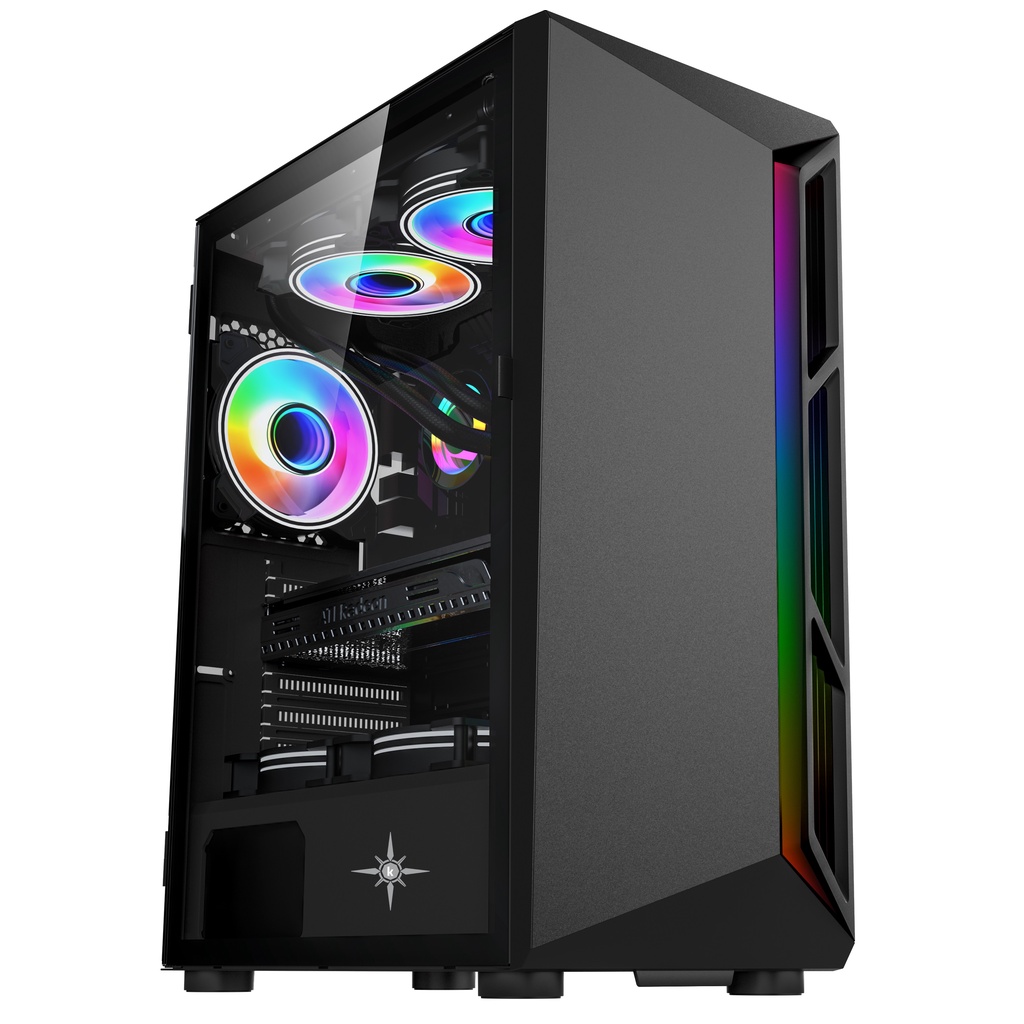Vỏ case máy tính KENOO ESPORT S600 - LED Strips rainbow - Hỗ trợ Mainboard E ATX - Màu đen