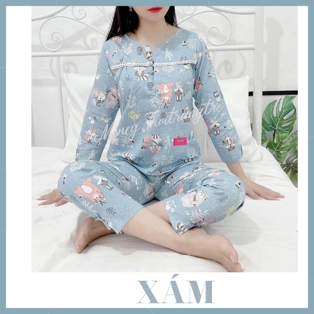 Đồ Bộ Mặc Nhà Nữ Thun Cotton 35% Dài Tay, Bộ Đồ Ngủ Mặc Sau Sinh Ở Nhà Vải Kate Hàn Quốc Thoáng Mát, Mềm Mịn Nhiều Size