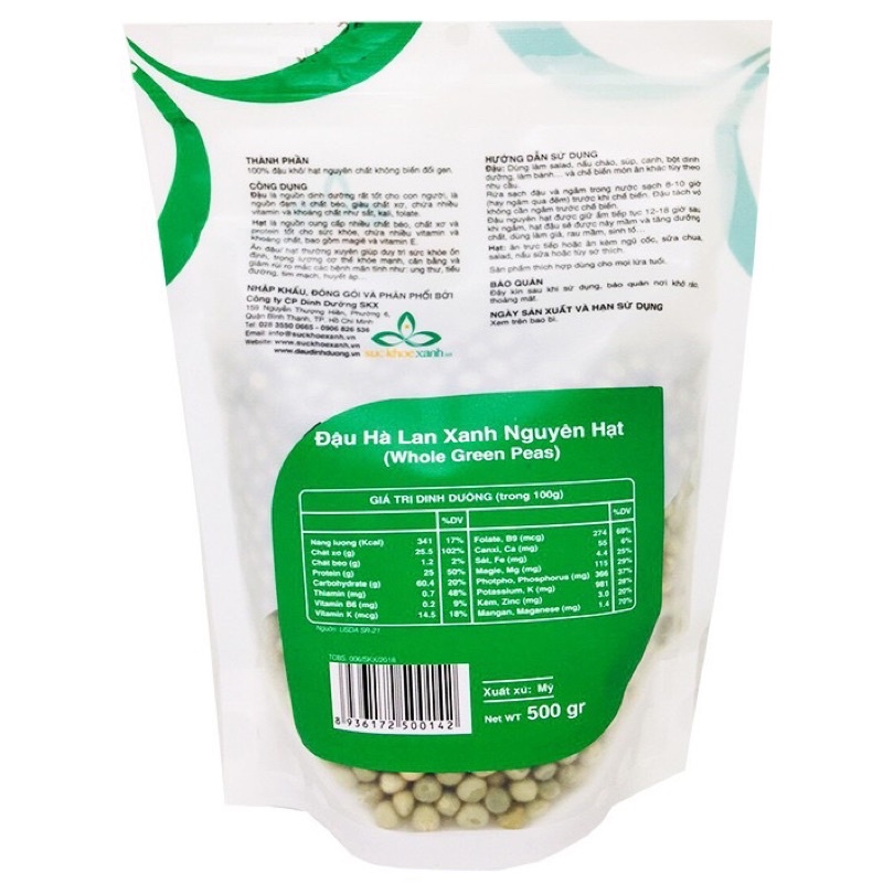 ĐẬU HÀ LAN NHẬP KHẨU NGUYÊN HẠT- 500g