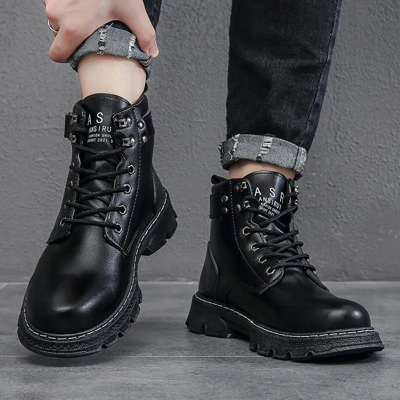 Đen Giày Bốt Martin Cổ Cao Thời Trang Mùa Xuân 2022 Cá Tính Cho Nam