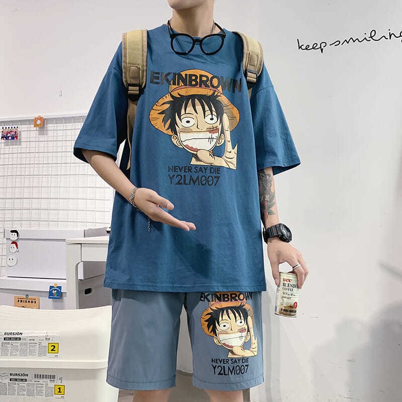 Summer In Anime Thể thao Set Men Tide Mã lớn Tay áo ngắn Áo thun Quần short Quần short nam phù hợp