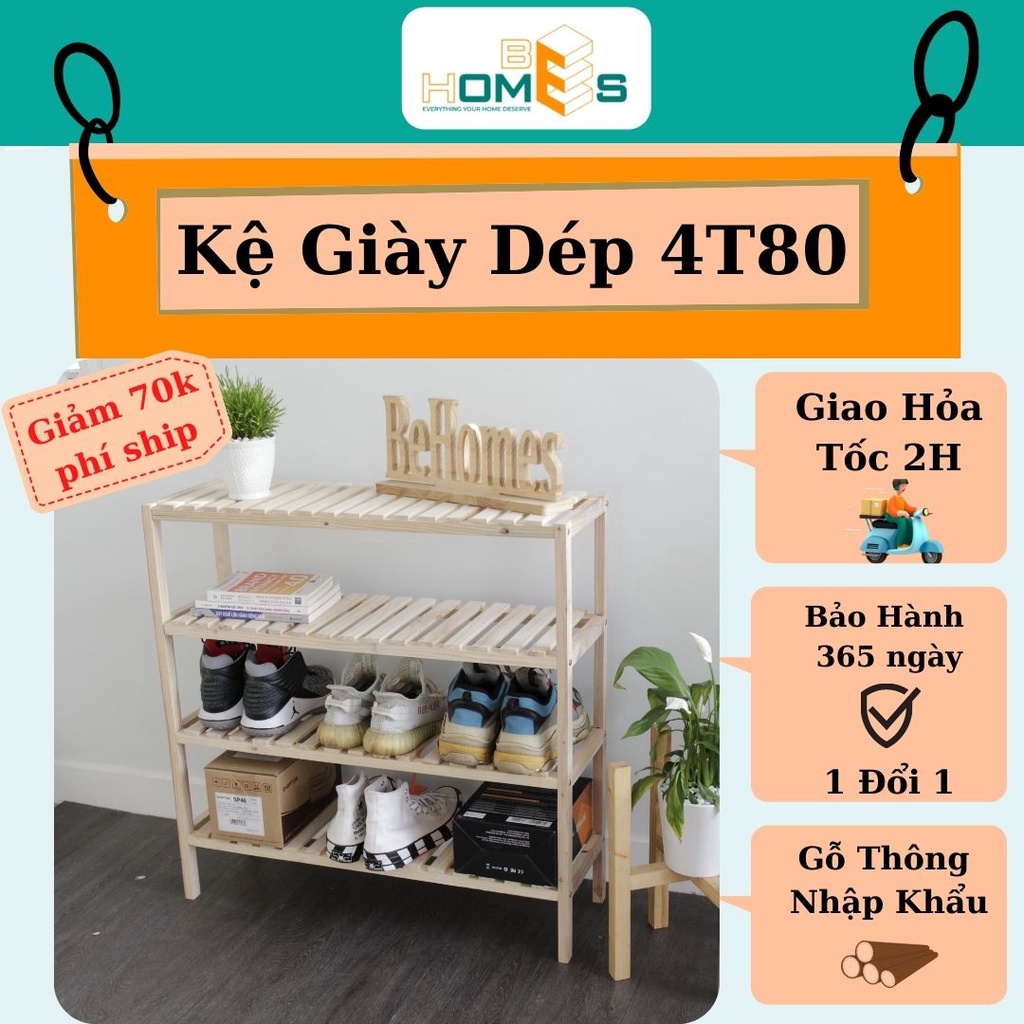 Kệ giày gỗ đa năng 4 tầng 80cm - kệ phòng khách, phòng ngủ