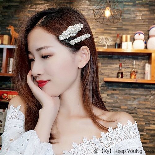 [Ky] Hàn Quốc in ngọc trai kẹp tóc lưới màu đỏ phong cách nóng từ kẹp mũ đeo đầu học sinh kẹp tóc kẹp tóc mái ngố kẹp đầu kẹp