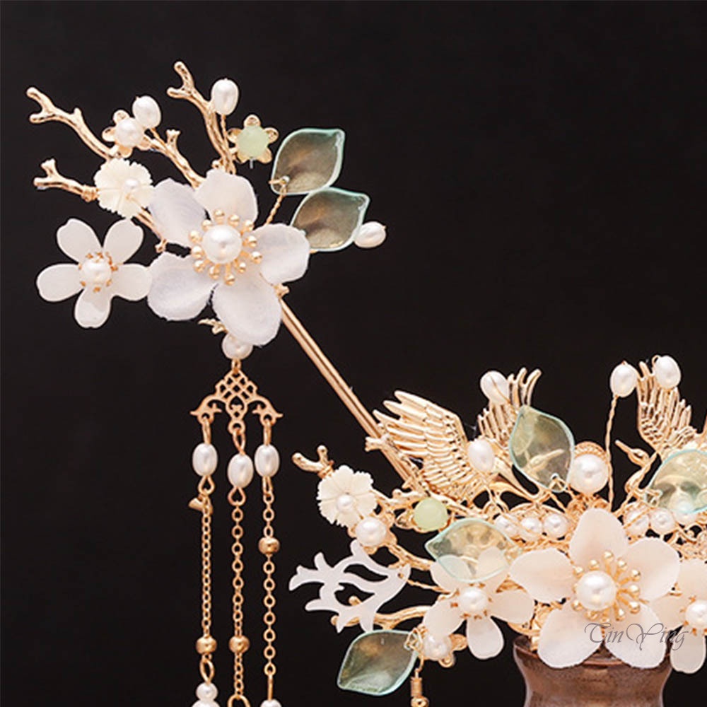 Trâm cài tóc GETNOIVAS hình vương miện phối tua rua phong cách Trung Hoa cổ điển cho cô dâu