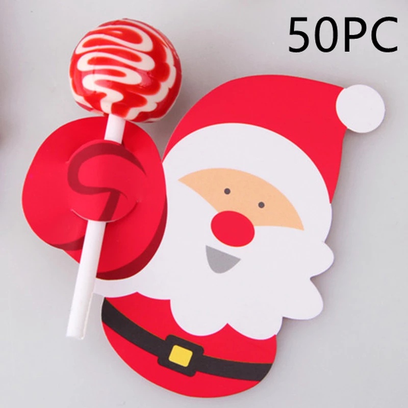 Bộ 50 Kẹo Mút Bằng Giấy Họa Tiết Hoạt Hình Trang Trí Giáng Sinh