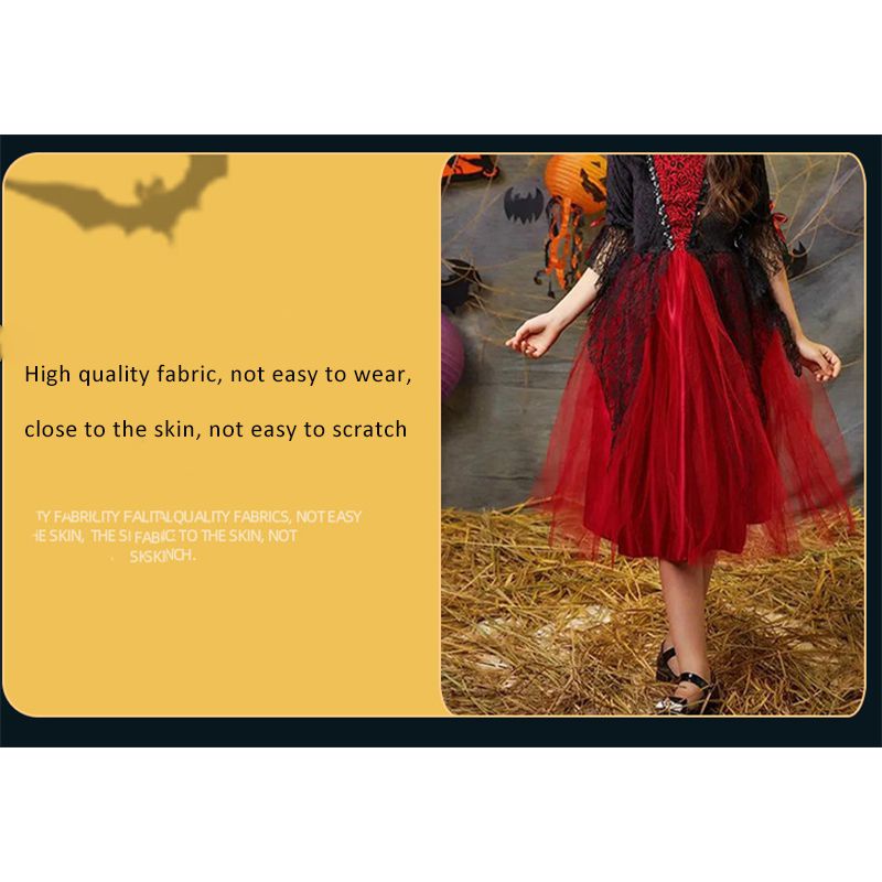 Kids Costume Girl Vampire Witch Cosplay Costume Performance Party Set Party Clothing Red Tulle Skirt Girl Dresses Halloween gift