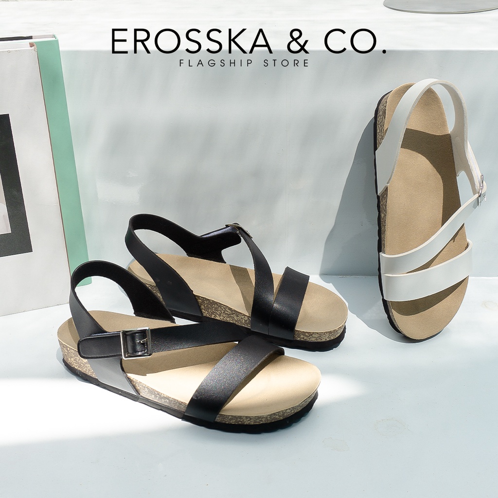 Erosska - Giày sandal đế trấu quai chéo kiểu dáng trẻ trung màu đen - DT005