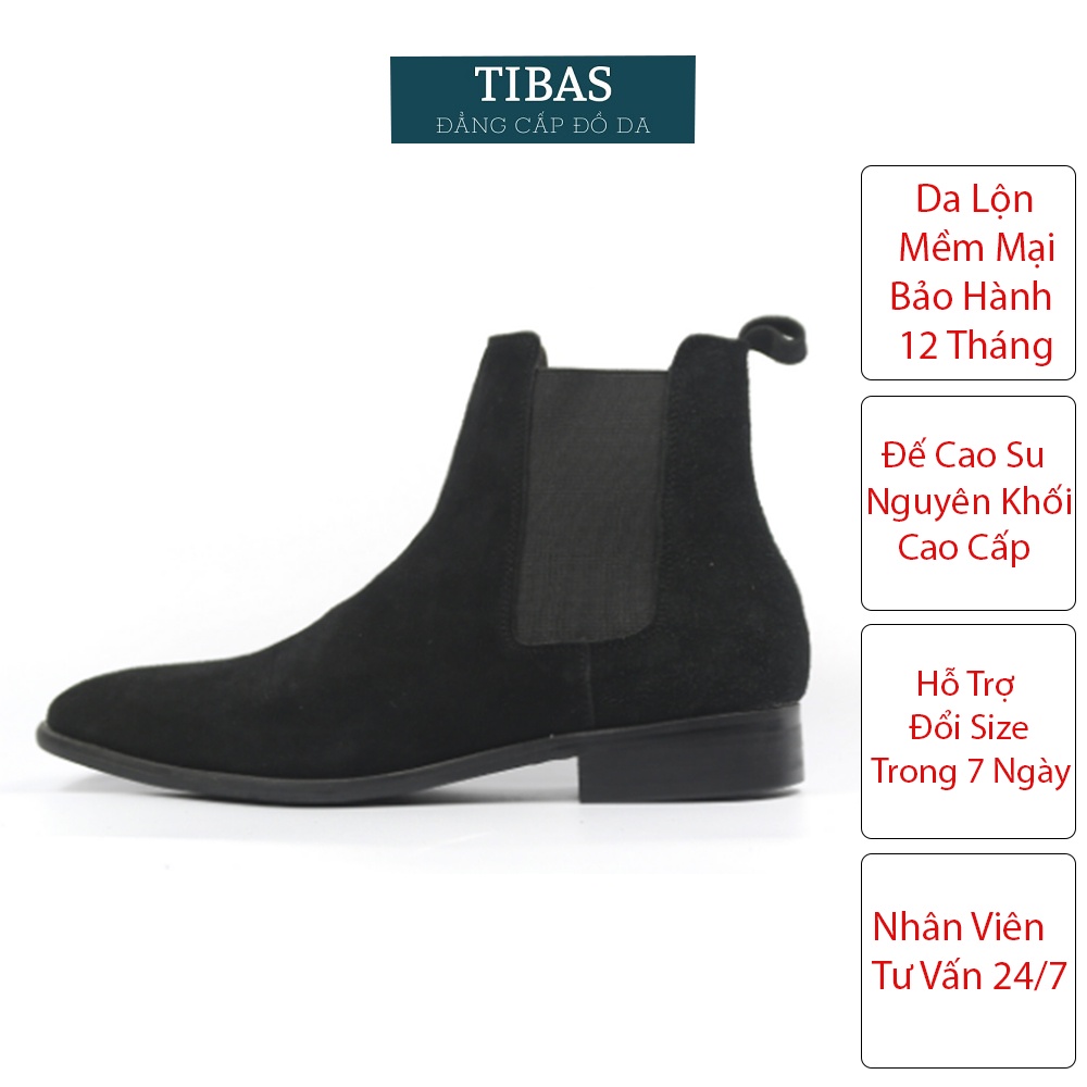 Chelsea Boots Da Lộn Mềm Mại Cao Cấp Màu Đen Bảo Hành 12 Tháng TIBAS