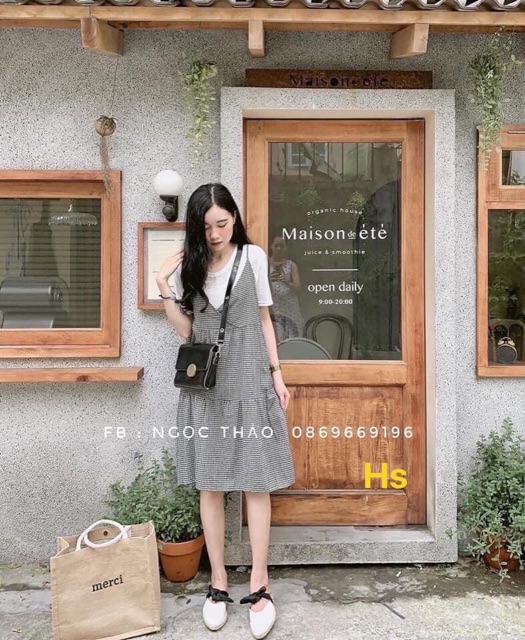 Váy baby don kẻ+ áo trắng trơn HSU1 | BigBuy360 - bigbuy360.vn