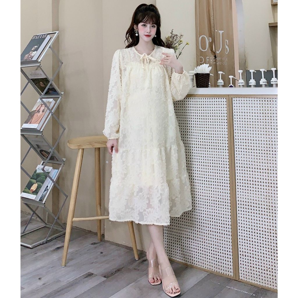 Đầm Bầu Váy Bầu Dài Tay Thiết Kế Dáng Xuông Vải Lông Cao Cấp Đi Chơi Dự Tiệc Sang Trọng M589 Mom and Baby