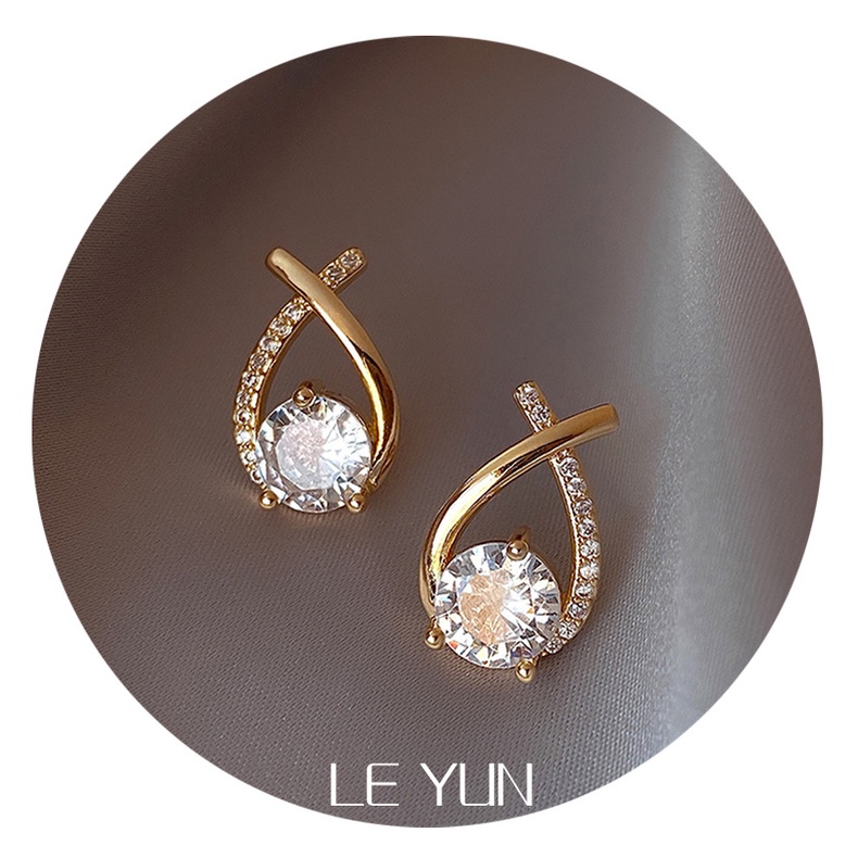 Bông tai nhỏ đính đá, kim bạc 925, mạ vàng 14k