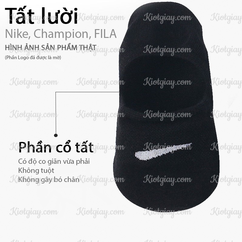 Tất lười nam nữ - Tất vớ Ni.ke, FILA, Champion thể thao dệt lưới thoáng khí, đệm silicone chống tuột gót