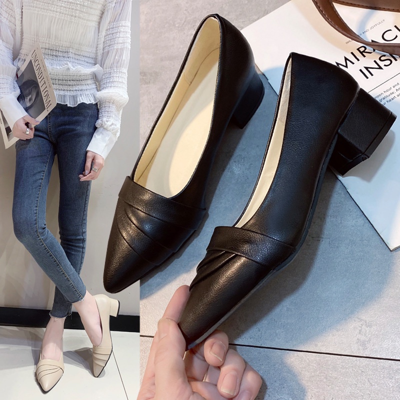 Giày cao gót IELGY bằng da mềm mũi nhọn phong cách công sở trang trọng cho nữ