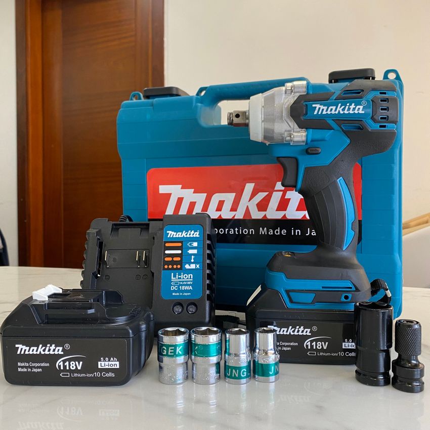 Máy siết bulong MAKITA 118V dùng pin Không chổi than cầm tay mini- Pin 10 Cell bắn vặn mở ốc cầm tay total