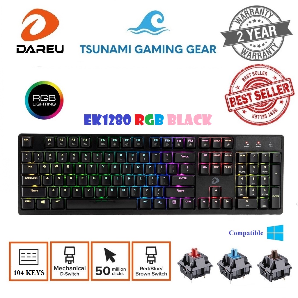 Bàn phím cơ DareU EK1280 RGB/ 104 phím/ USB Bảo hành 2 năm