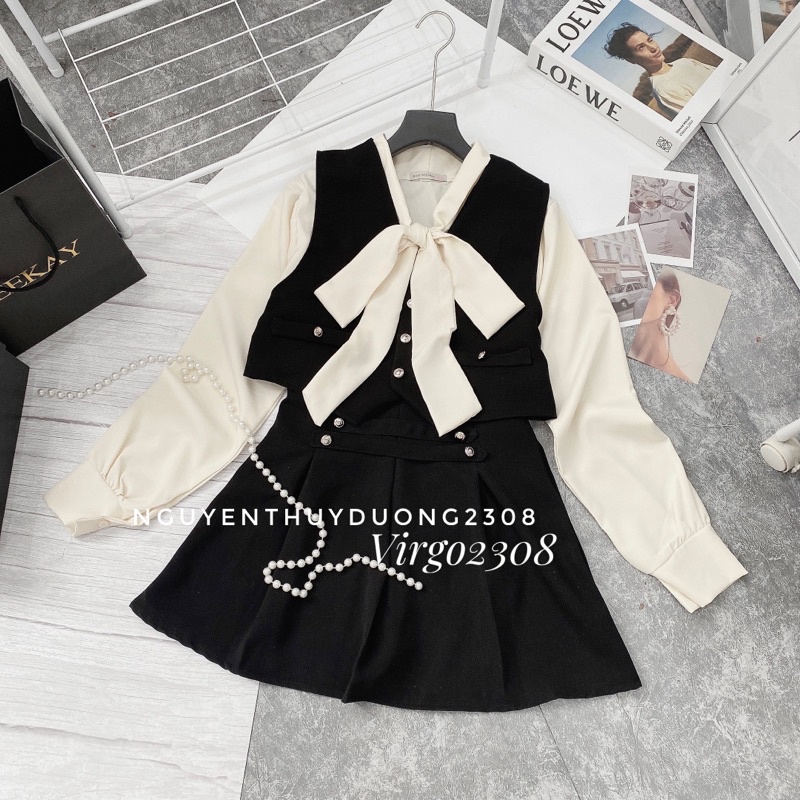 [HÀNG MỚI VỀ]SET 3CT ÁO GILE+SƠMI NƠ+CHÂN VÁY CÚC “ANNA”