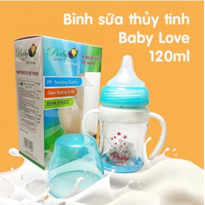 🍨🍧CHÍNH HÃNG🍨🍧Bình sữa thủy tinh cổ rộng chống vỡ có tay cầm Baby Love 120ml -180ml