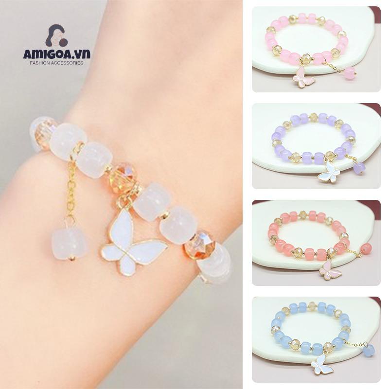 ✨✨Vòng tay chuỗi hạt pha lê nhiều màu hình hoa cúc/bướm thời trang ngọt ngào cho nữ