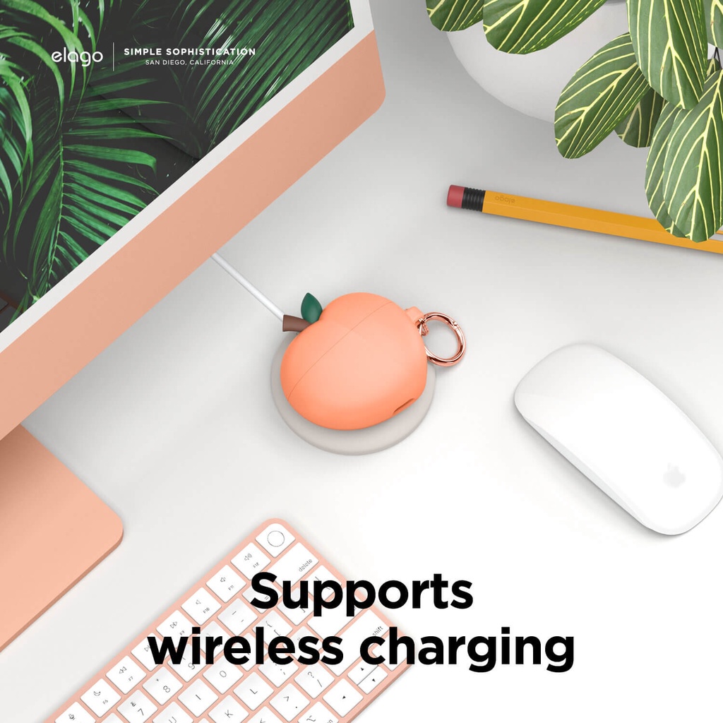 [Mã SKAMSALE03 giảm 10% đơn 200k] Vỏ Case AirPods 3 Elago Peach hình quả đào - Hỗ trợ sạc không dây MagSafe