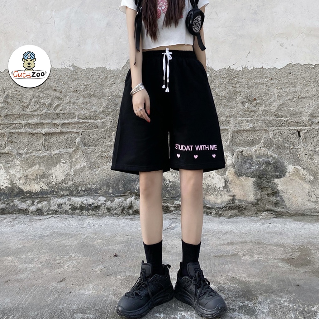 Quần đùi form rộng STUDAT HEART chất cotton dáng unisex nam nữ cá tính - Cutezoo