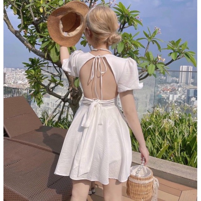 Đầm Xoè hở lưng cột nơ eo chất lụa mịn mát 425 (ẢNH SHOP CHỤP THẬT KÈM VIDEO)