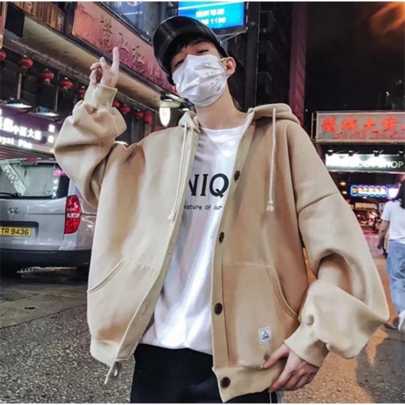 Áo khoác nút Ulzzang Unisex tay dài màu trơn chất nỉ