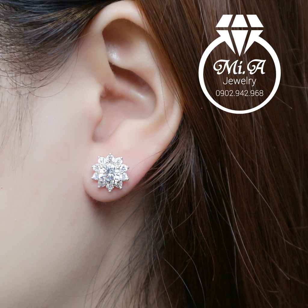 Bông tai hoa nữ bạc Ý S925 MiASJ B0007 chốt vặn đính đá CZ cao cấp