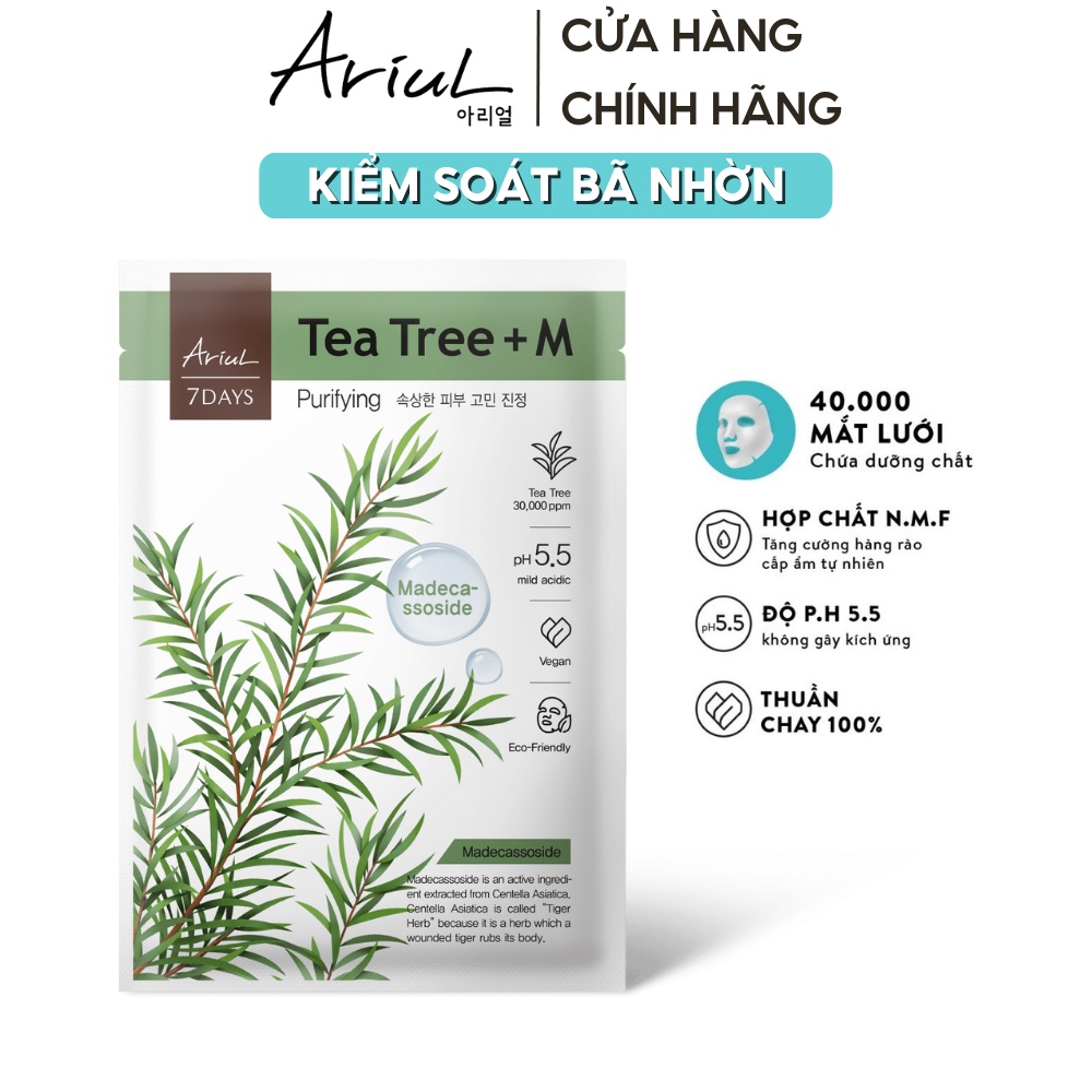 [HSD T2/2024] Mặt nạ ARIUL 7 DAYS MASK Tràm trà TEA TREE + M (Madecassoside) 23ml