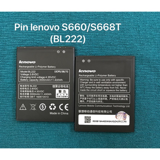 Pin lenovo S660/S668t zin, kí hiệu trên pin BL222