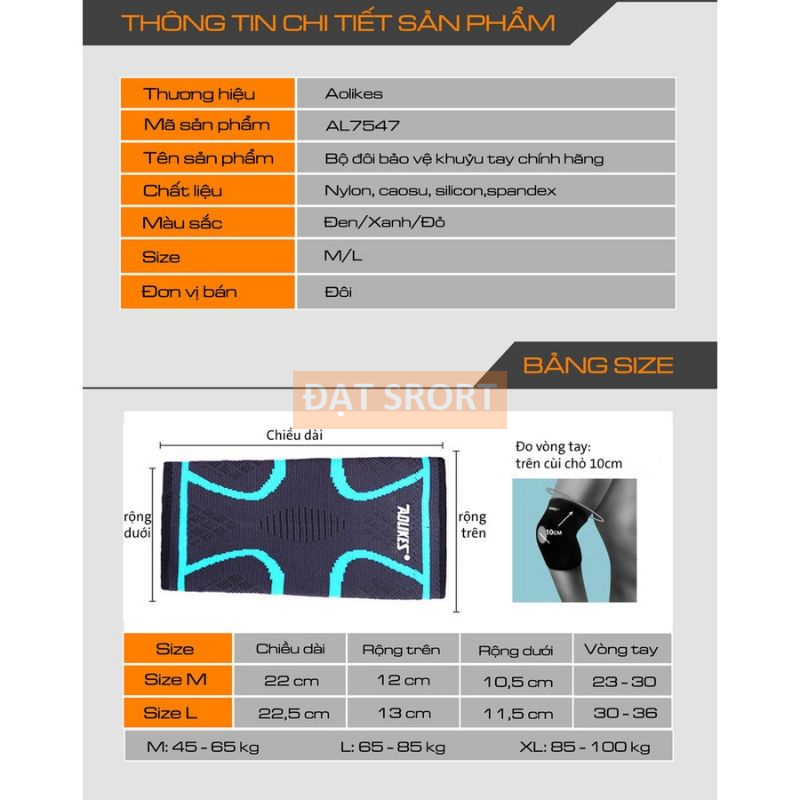 Băng Bảo Vệ Khuỷu Tay Chính Hãng Aolikes 7547, Chơi Thể Thao , Tập Gym , Tennis , Cầu Lông , Yoga