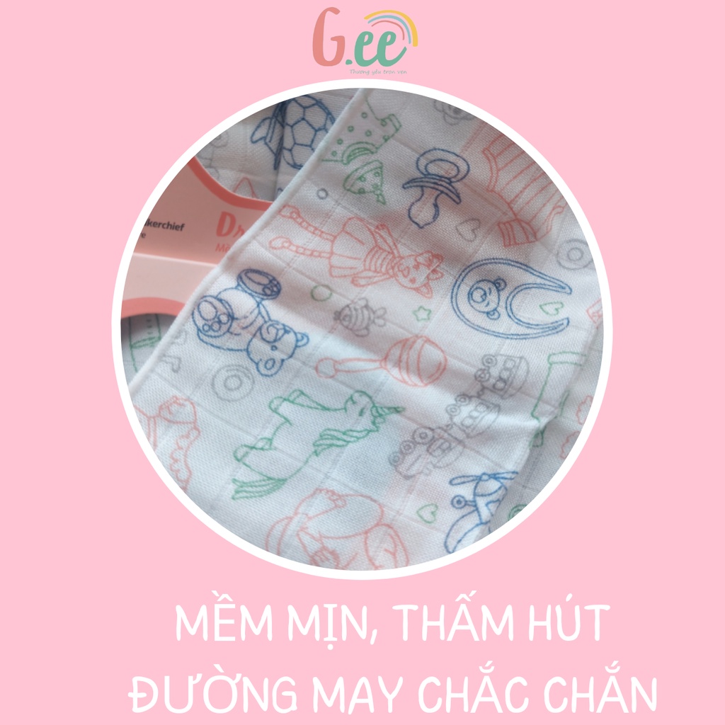 Khăn Sữa Sợi Tre, Khăn Xô Hoạt Hình Vải Bamboo Đa Năng Cho Bé Trẻ Sơ Sinh Hai Lớp Cao Cấp 30x30cm G-ee Kids Hộp 5 Khăn