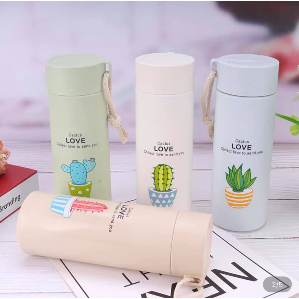 Bình Nước Giữ Nhiệt Nóng Lạnh Xương Rồng Dễ Thương, Lõi Thủy Tinh Dày Hàng Nhập Khẩu 450ml  Tiện Lợi