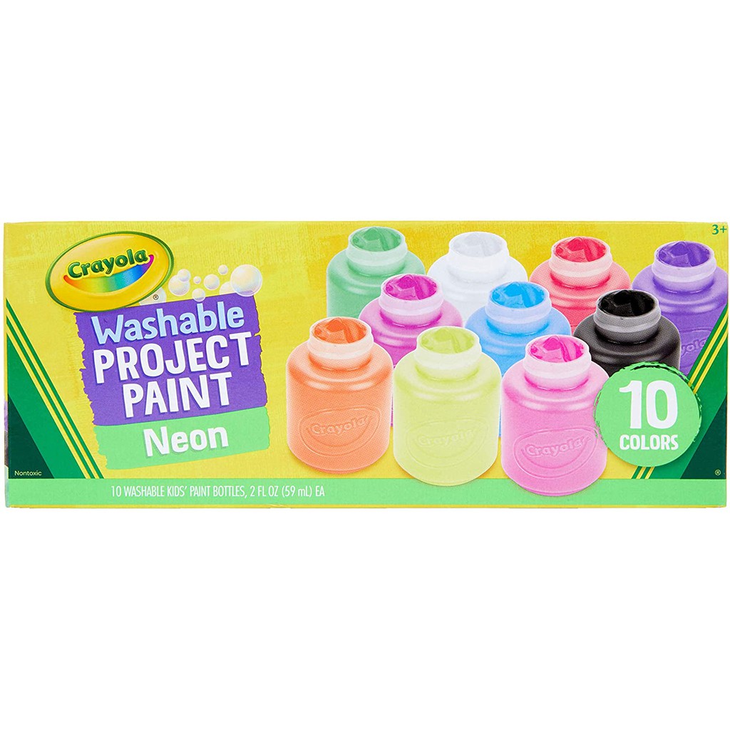 Bộ 10 hũ sơn 59ml Crayola Dễ tẩy rửa Màu Neon, Project Paint - 542390