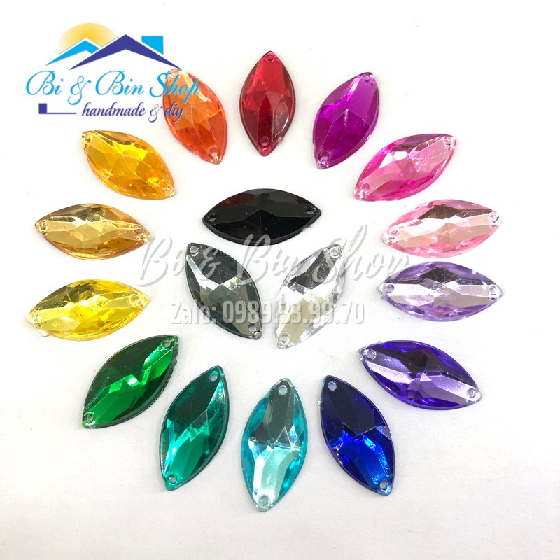 Gói 72 Viên Đá Kết Lá Me 10x20mm Đính Kết Trang Phục Thời Trang, Làm Phụ Kiện Handmade