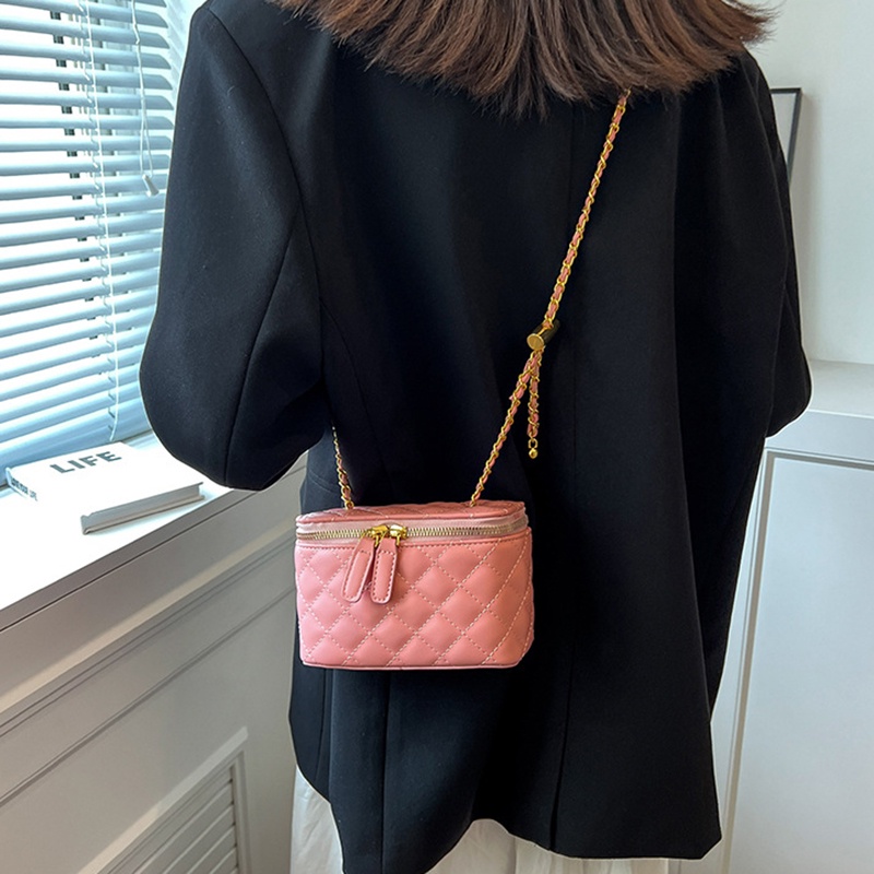 Túi đeo vai IELGY hình vuông cỡ nhỏ họa tiết hình thoi phối dây xích thời trang dành cho nữ